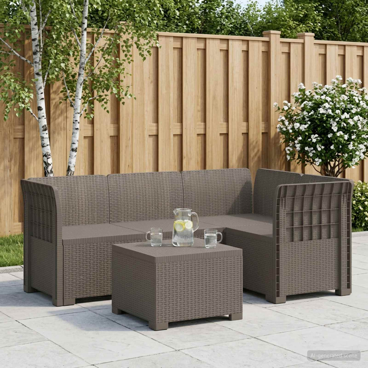 vidaXL 4-Seater Garden Sofa Rattan Look PP Light Grey 1