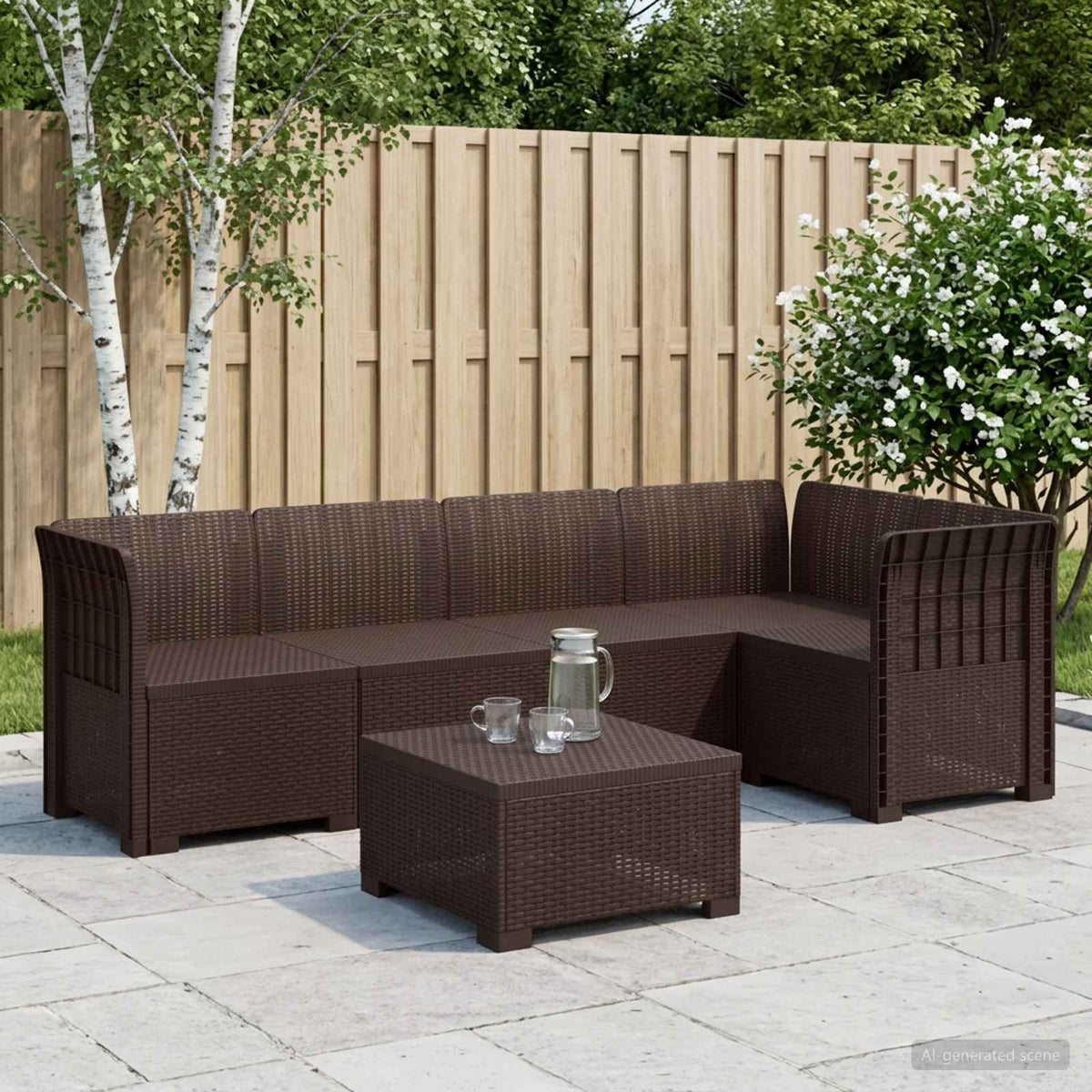 5-Seater Garden Sofa Rattan Look 5-Seater PP without cushion Brown