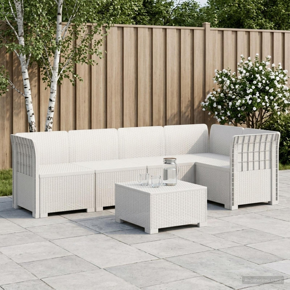 vidaXL 5-Seater Garden Sofa Rattan Look 5-Seater PP White