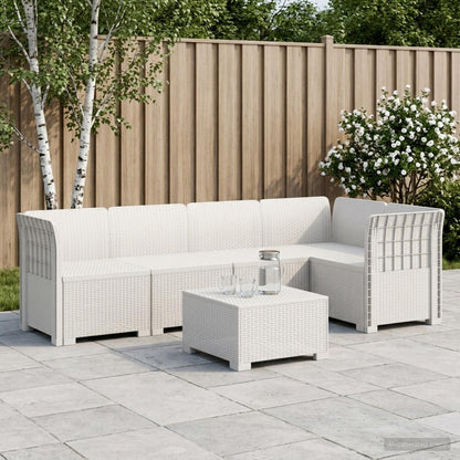 5-Seater Garden Sofa Rattan Look 5-Seater PP without cushion White