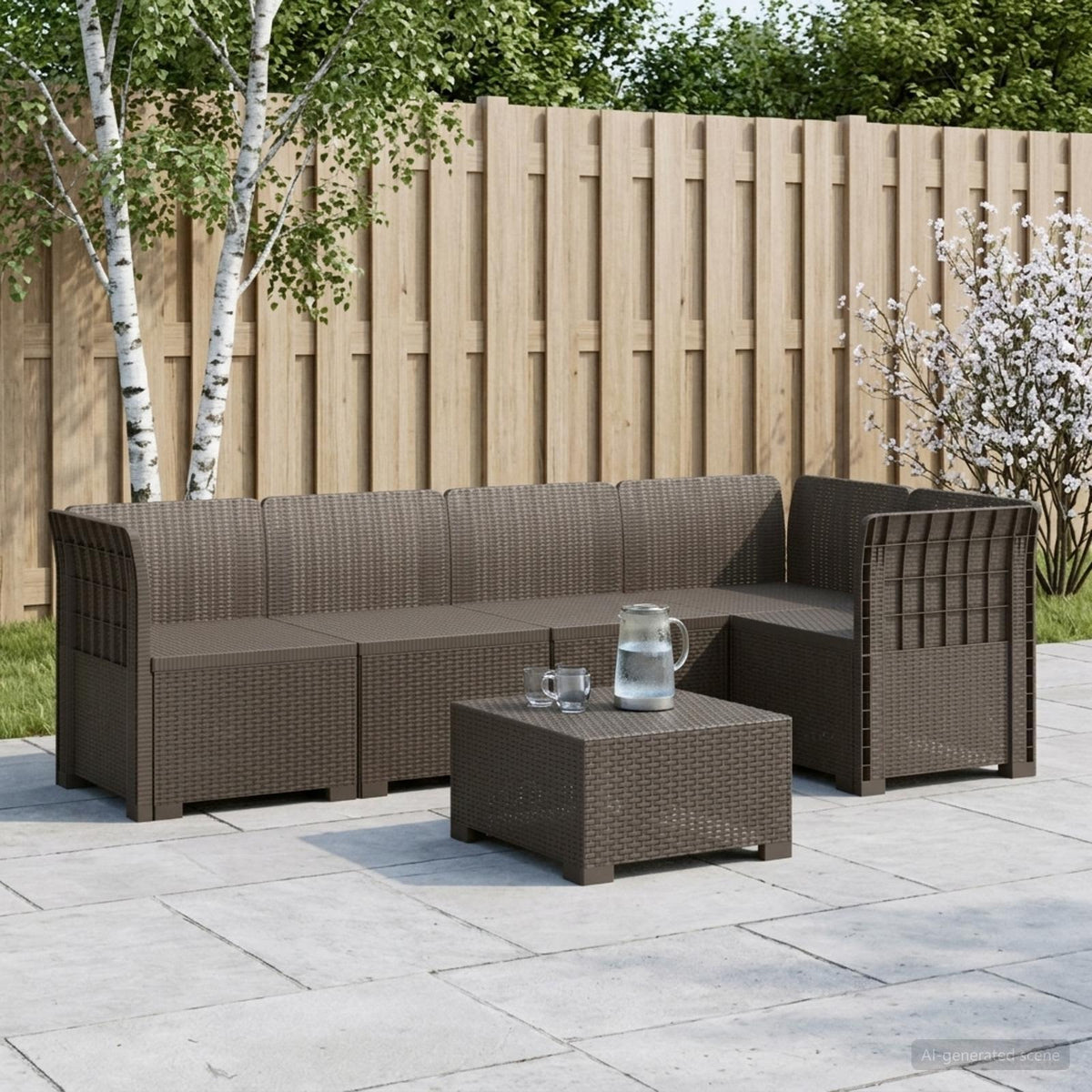 5-Seater Garden Sofa Rattan Look 5-Seater PP without cushion Light grey