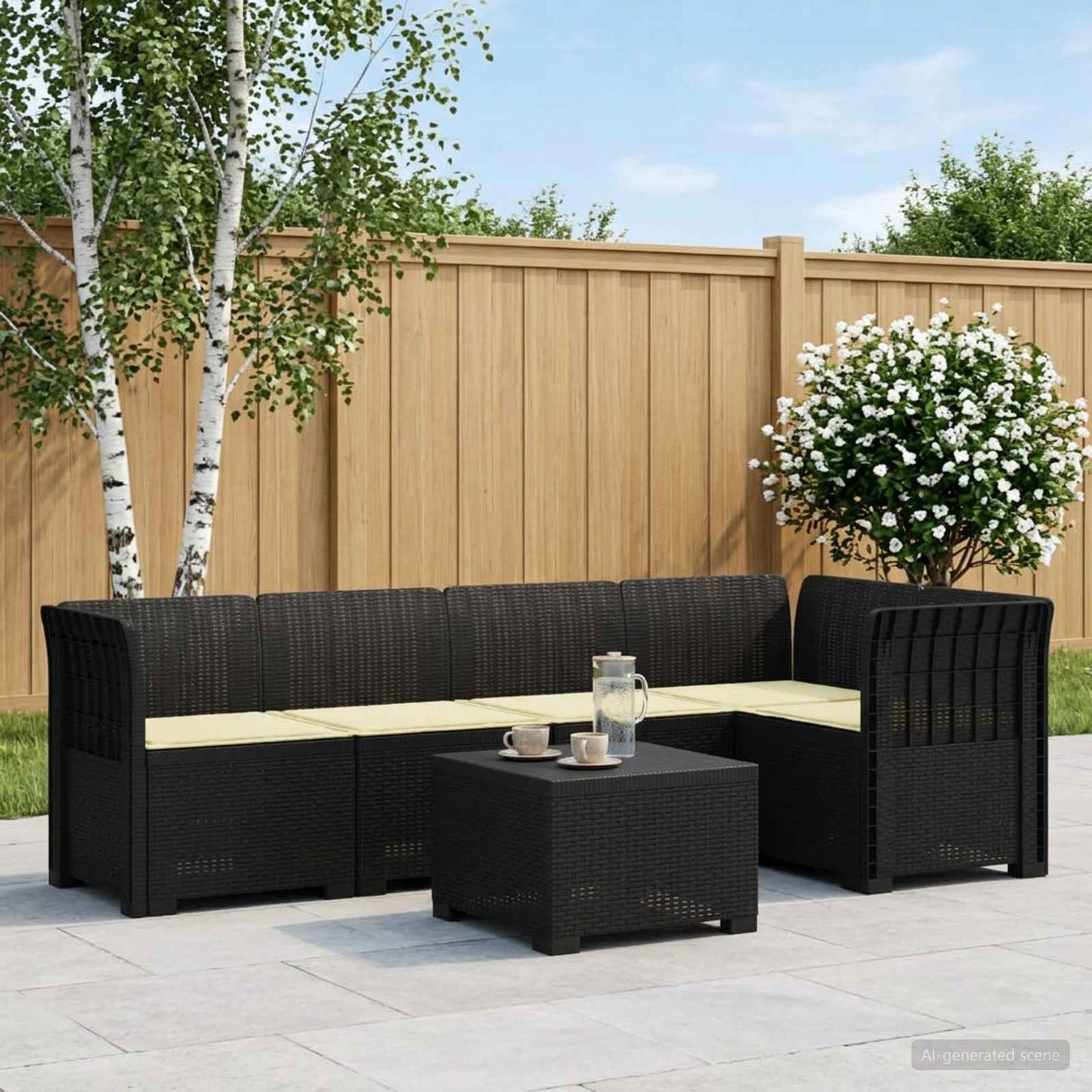vidaXL 5-Seater Garden Sofa with Cushions Rattan Look PP Anthracite 1