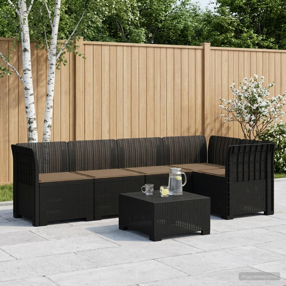 vidaXL 5-Seater Garden Sofa with Cushions Rattan Look PP Anthracite