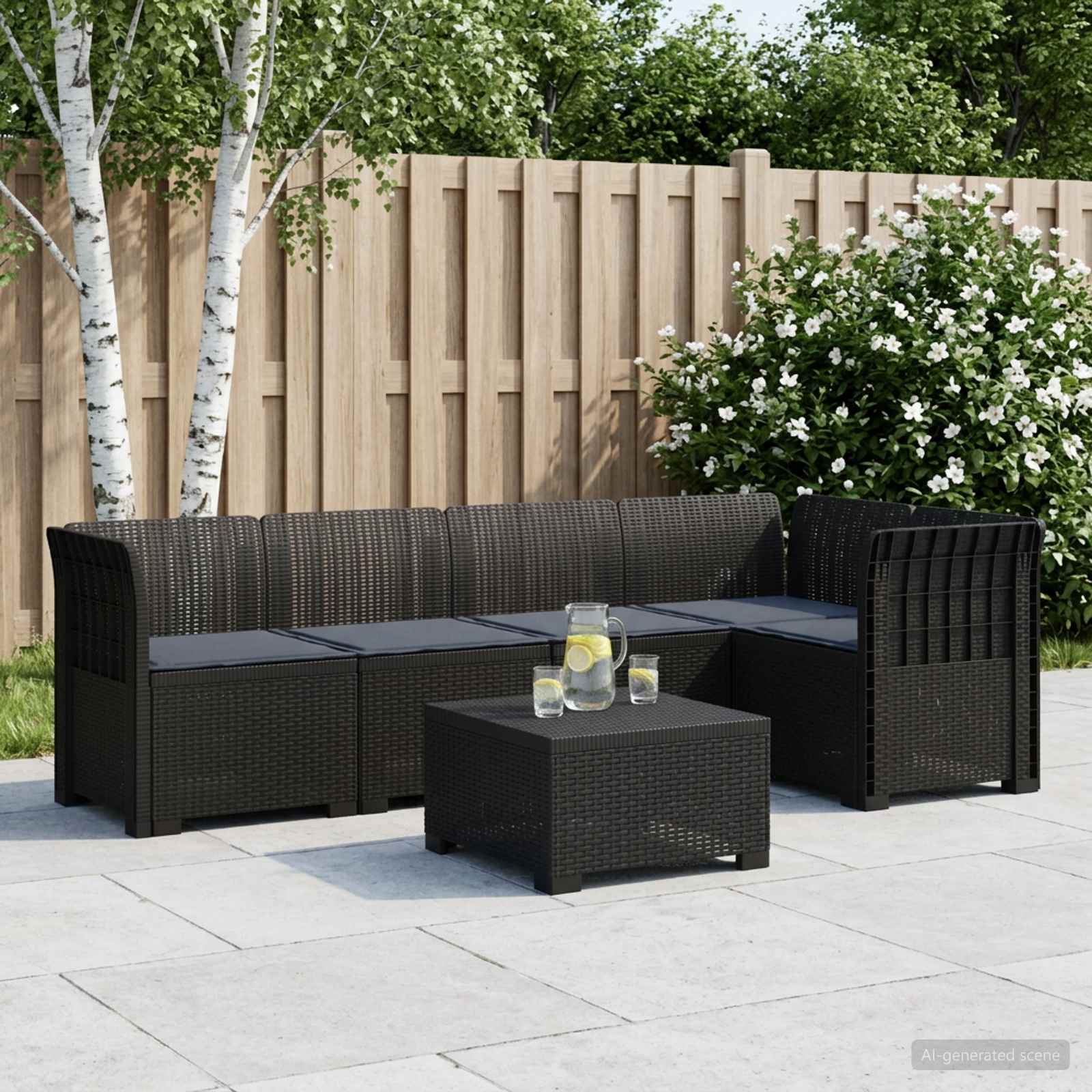 vidaXL 5-Seater Garden Sofa with Cushions Rattan Look PP Anthracite 1