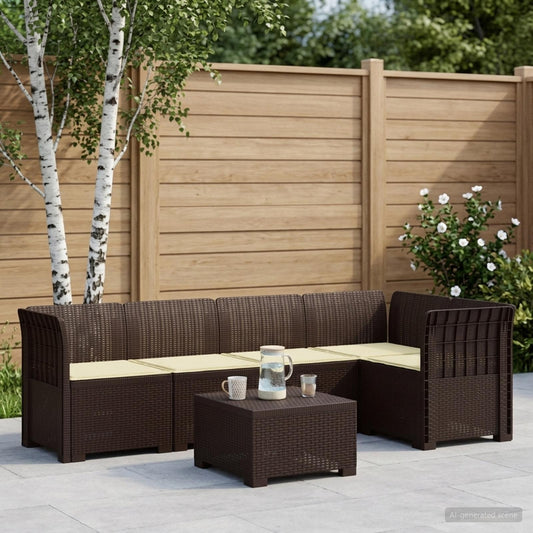 vidaXL 5-Seater Garden Sofa with Cushions Rattan Look PP Brown 1