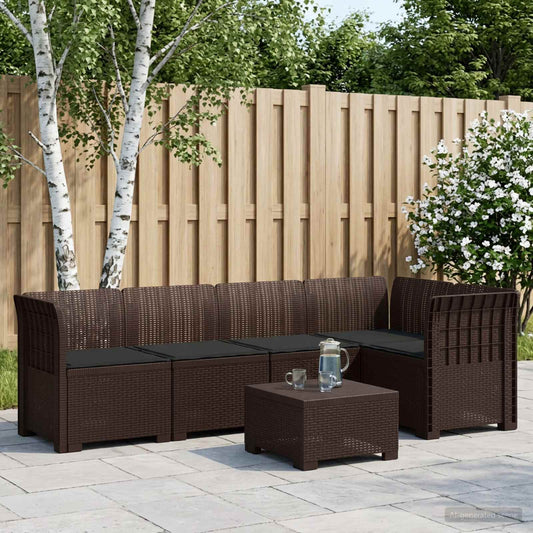 vidaXL 5-Seater Garden Sofa with Cushions Rattan Look PP Brown 1