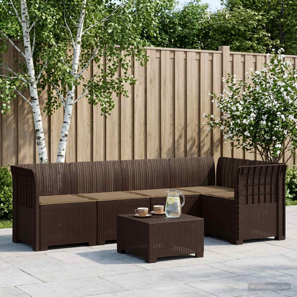 vidaXL 5-Seater Garden Sofa with Cushions Rattan Look PP Brown