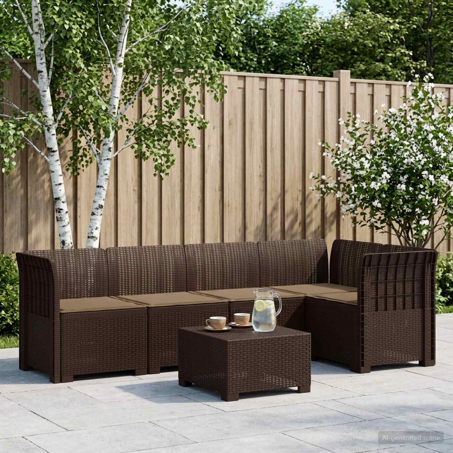 vidaXL 5-Seater Garden Sofa with Cushions Rattan Look PP Brown 1