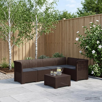 vidaXL 5-Seater Garden Sofa with Cushions Rattan Look PP Brown 1