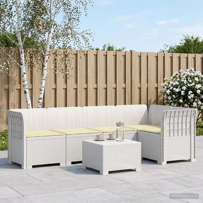 vidaXL 5-Seater Garden Sofa with Cushions Rattan Look PP White 1