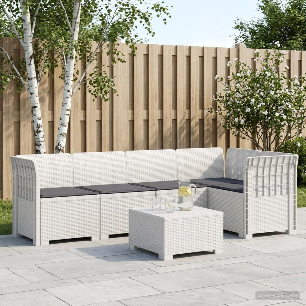 vidaXL 5-Seater Garden Sofa with Cushions Rattan Look PP White