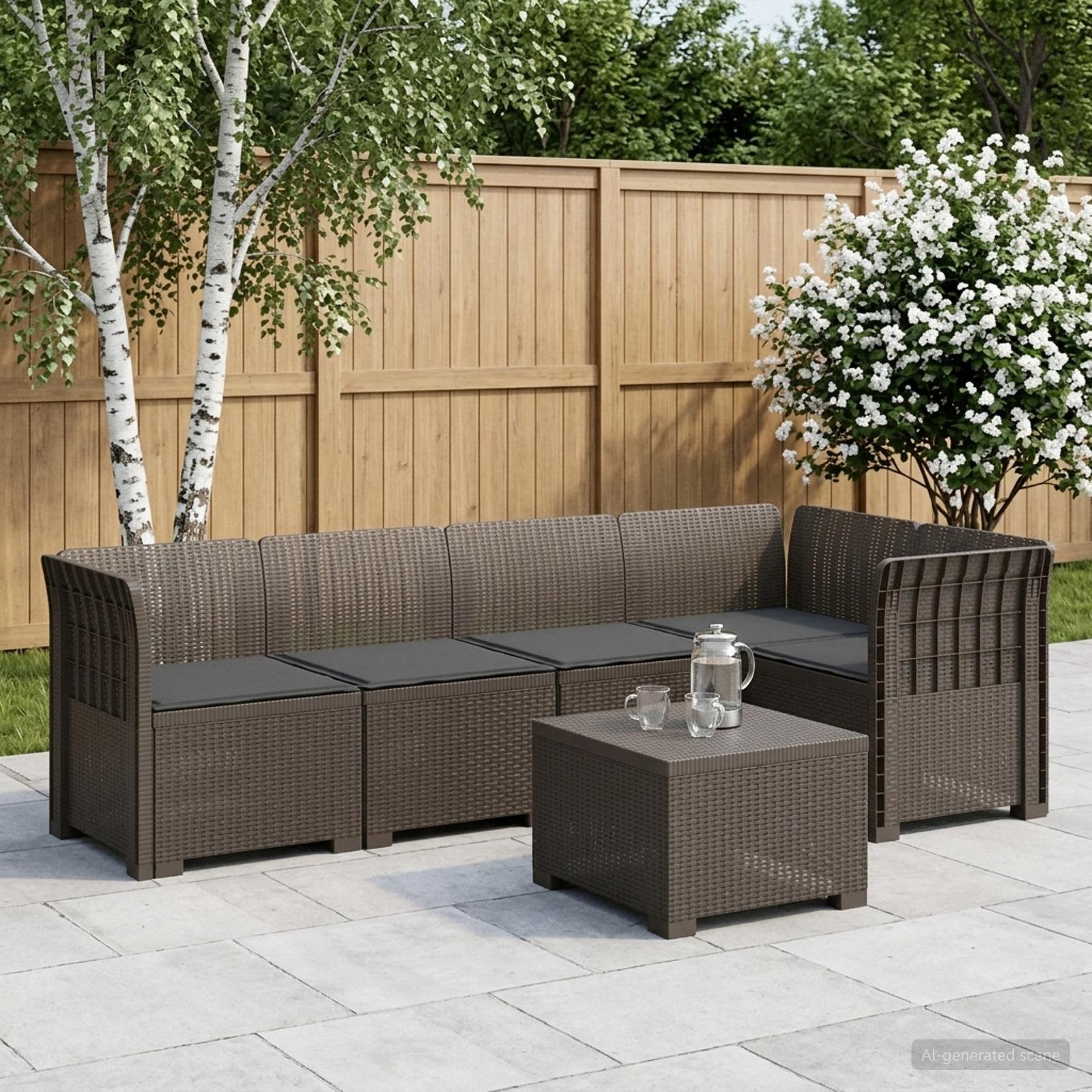 vidaXL 5-Seater Garden Sofa with Cushions Rattan Look PP Light Grey 1