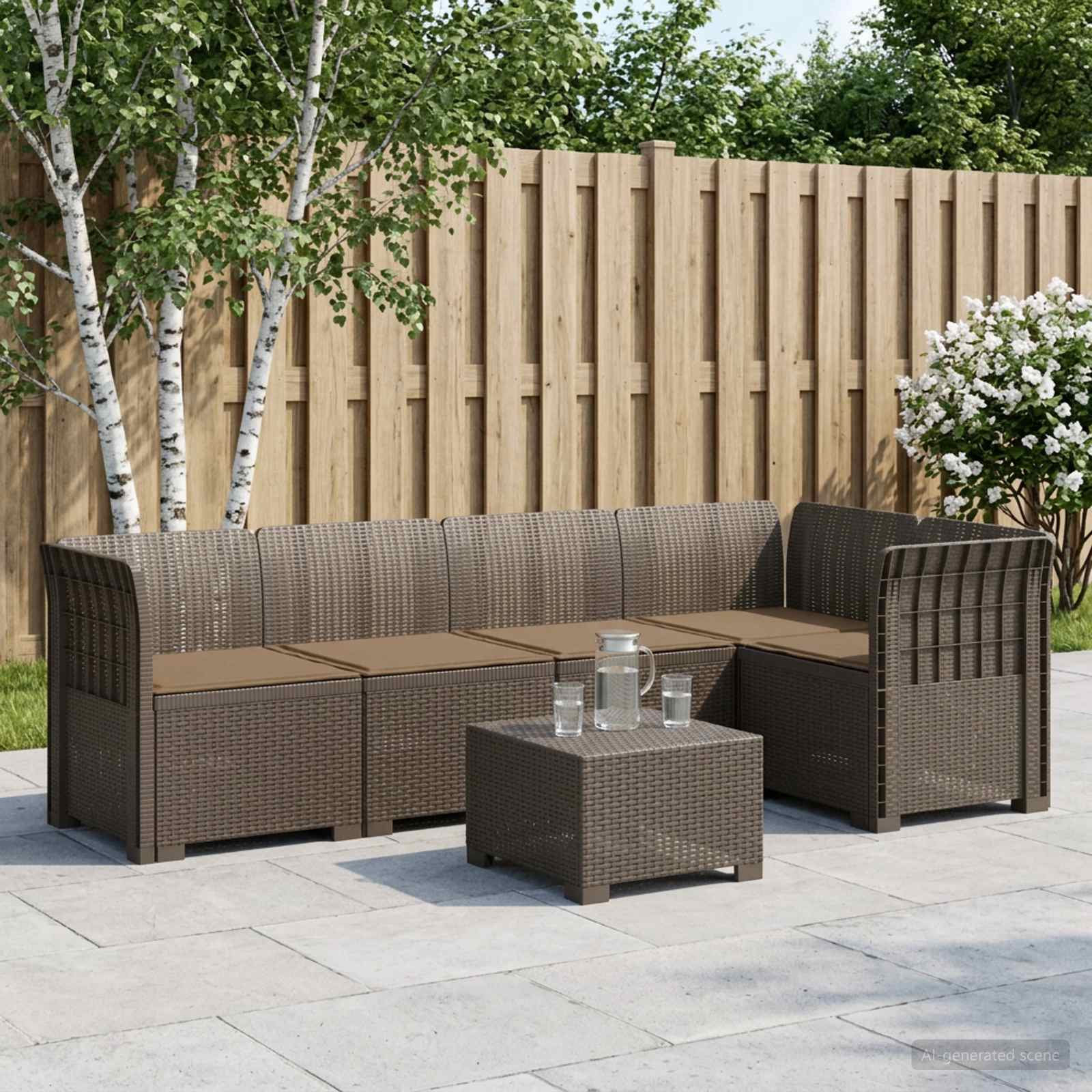 vidaXL 5-Seater Garden Sofa with Cushions Rattan Look PP Light Grey 1