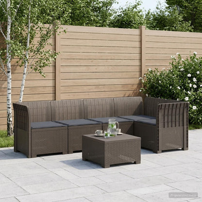 vidaXL 5-Seater Garden Sofa with Cushions Rattan Look PP Light Grey 1