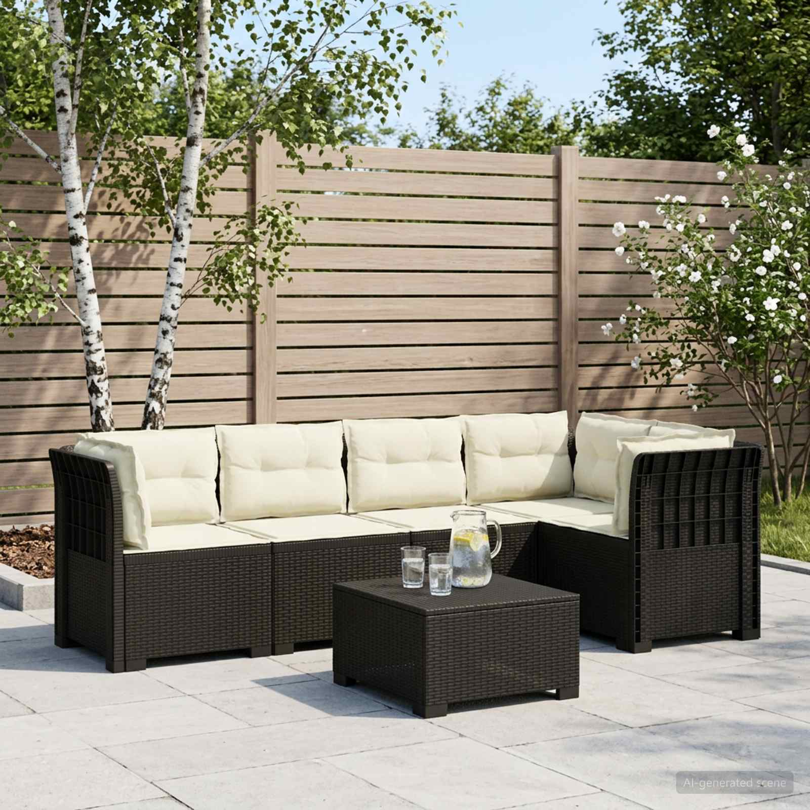 vidaXL 5-Seater Garden Sofa with Cushions Rattan Look PP Anthracite 1