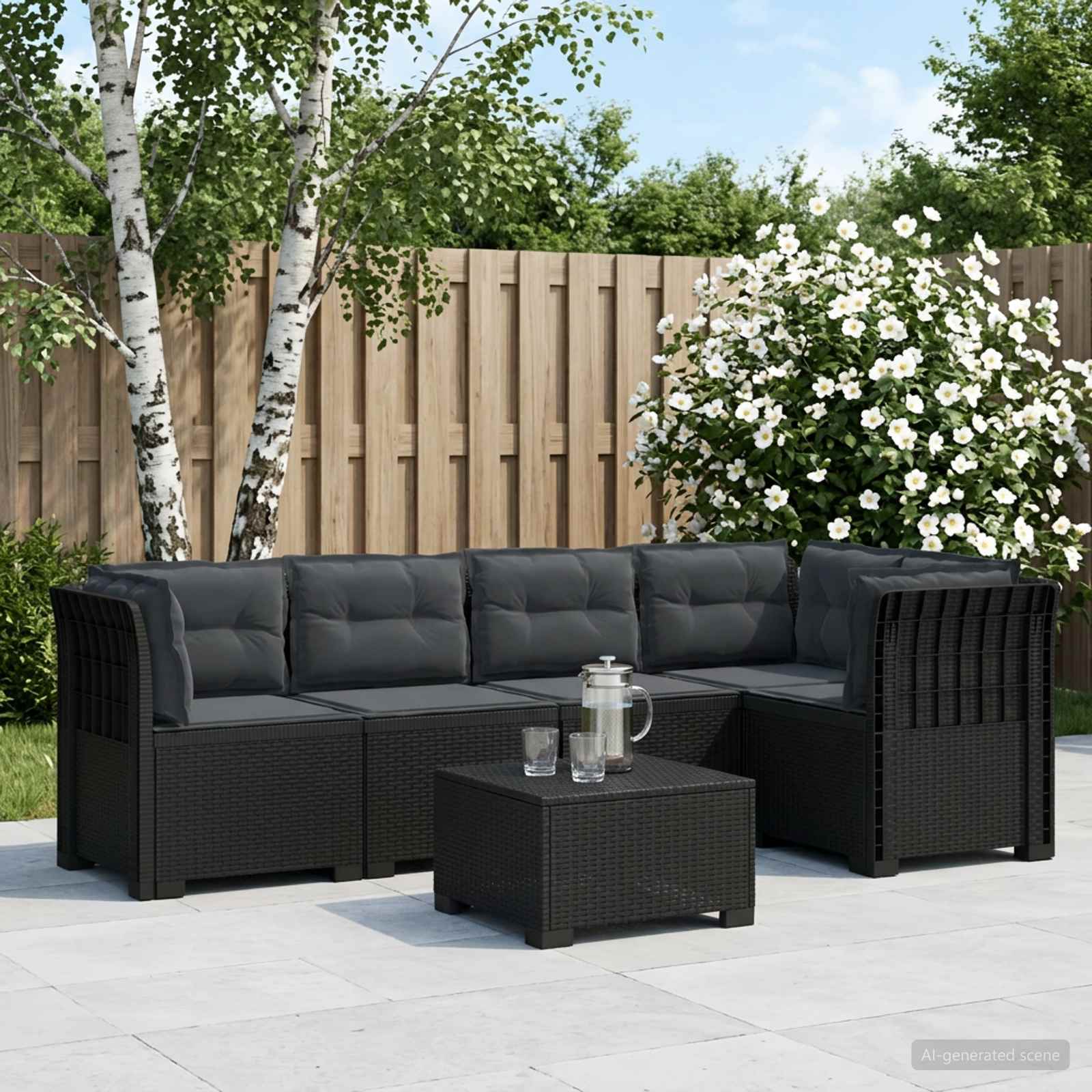 vidaXL 5-Seater Garden Sofa with Cushions Rattan Look PP Anthracite 1