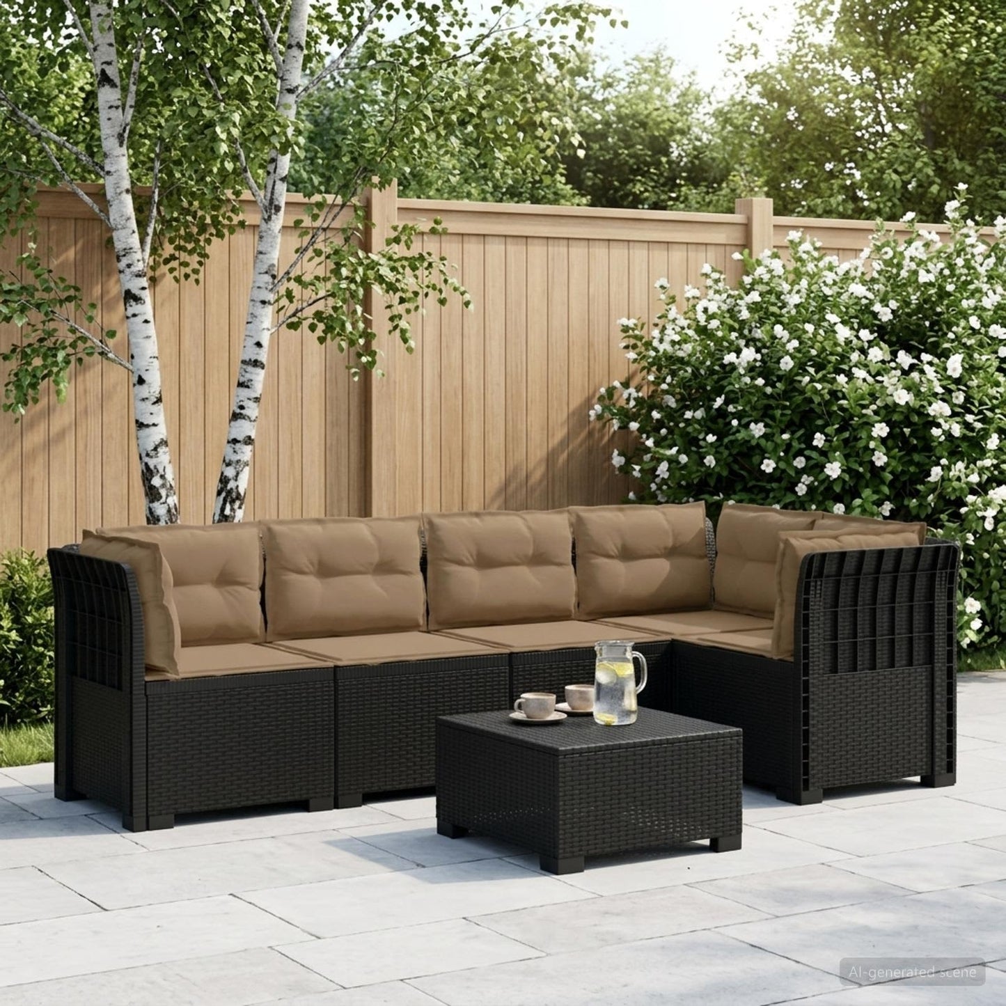 vidaXL 5-Seater Garden Sofa with Cushions Rattan Look PP Anthracite 1