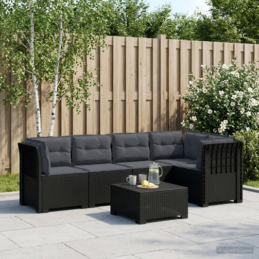 vidaXL 5-Seater Garden Sofa with Cushions Rattan Look PP Anthracite 1