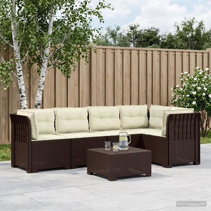 vidaXL 5-Seater Garden Sofa with Cushions Rattan Look PP Brown 1