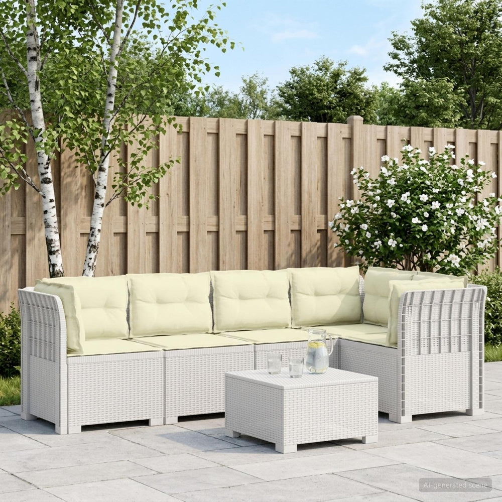 vidaXL 5-Seater Garden Sofa with Cushions Rattan Look PP White