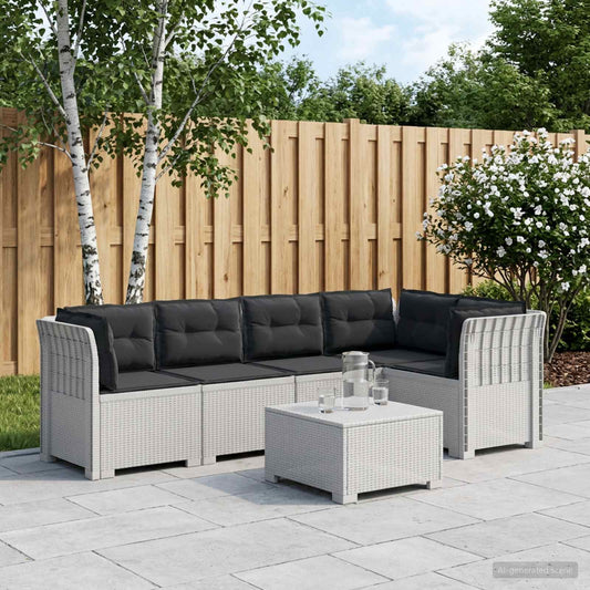 vidaXL 5-Seater Garden Sofa with Cushions Rattan Look PP White 1