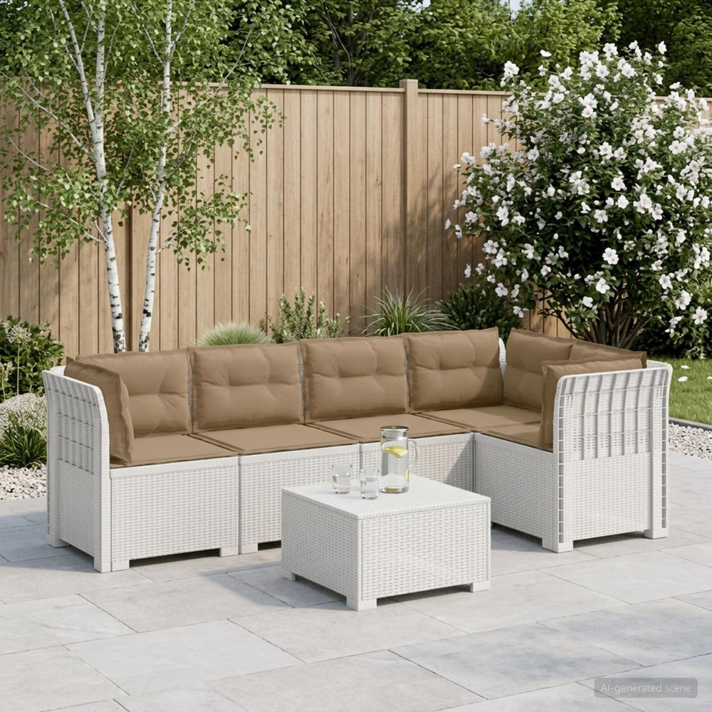 vidaXL 5-Seater Garden Sofa with Cushions Rattan Look PP White