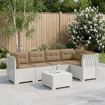 vidaXL 5-Seater Garden Sofa with Cushions Rattan Look PP White 1