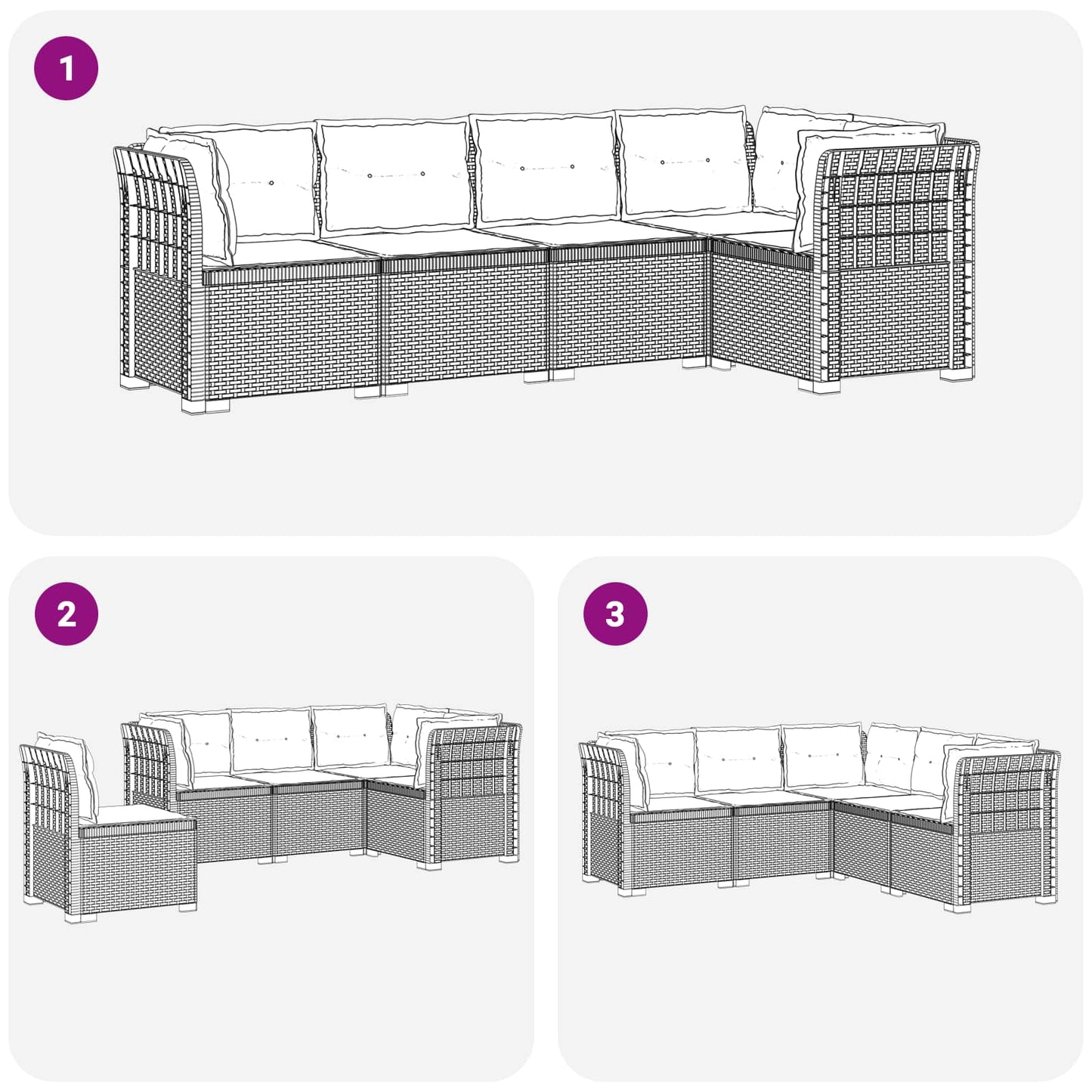 vidaXL 5-Seater Garden Sofa with Cushions Rattan Look PP White 6