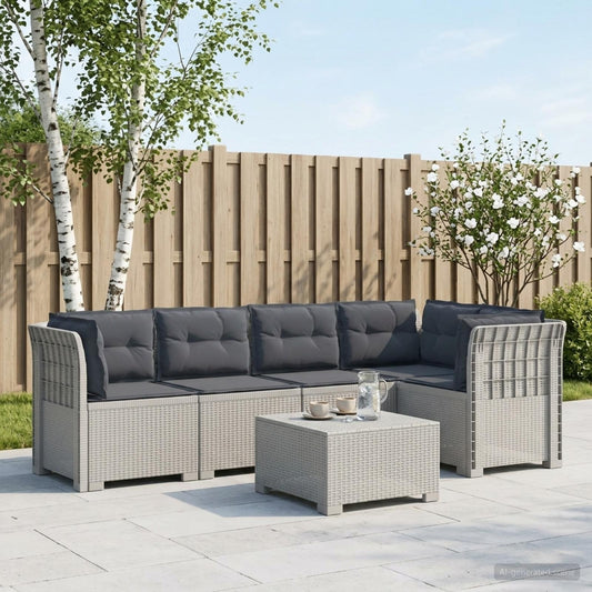 vidaXL 5-Seater Garden Sofa with Cushions Rattan Look PP White 1