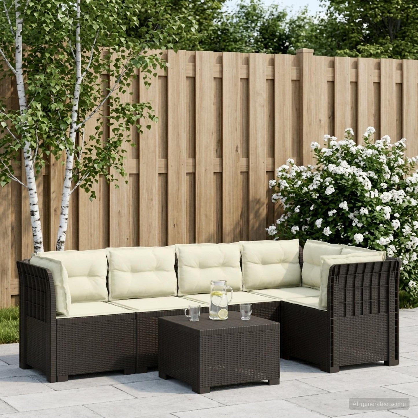 vidaXL 5-Seater Garden Sofa with Cushions Rattan Look PP Light Grey 1