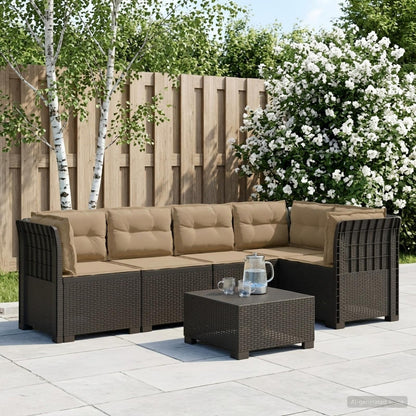 vidaXL 5-Seater Garden Sofa with Cushions Rattan Look PP Light Grey 1