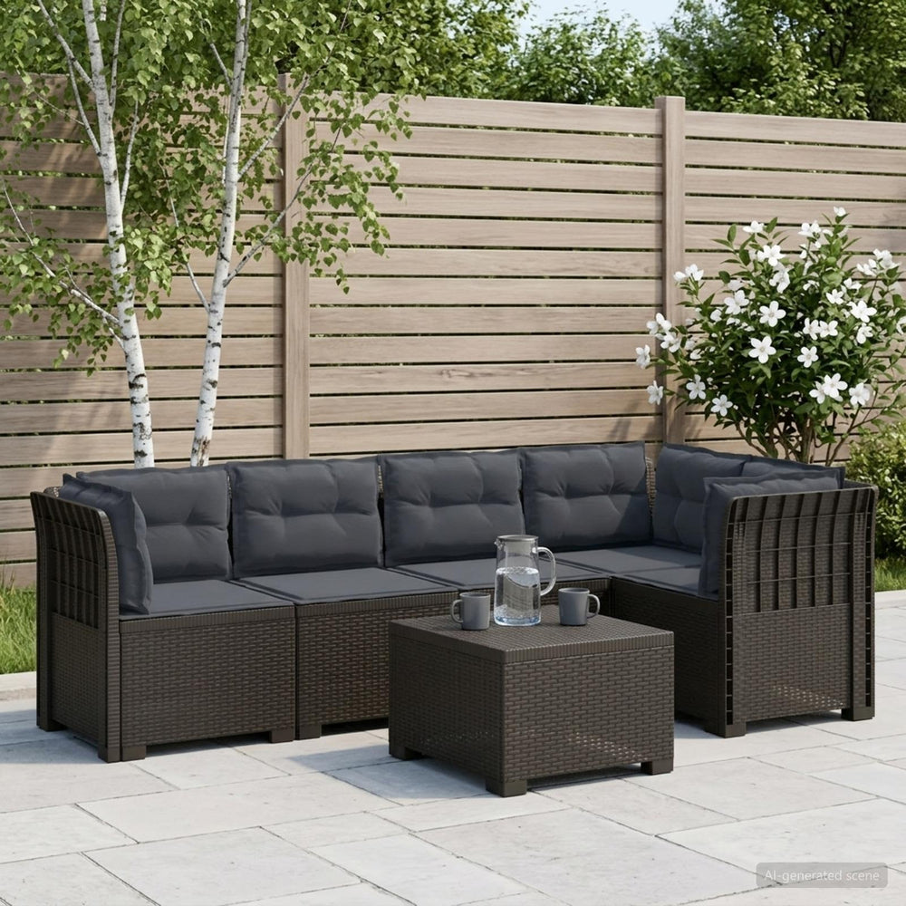 vidaXL 5-Seater Garden Sofa with Cushions Rattan Look PP Light Grey