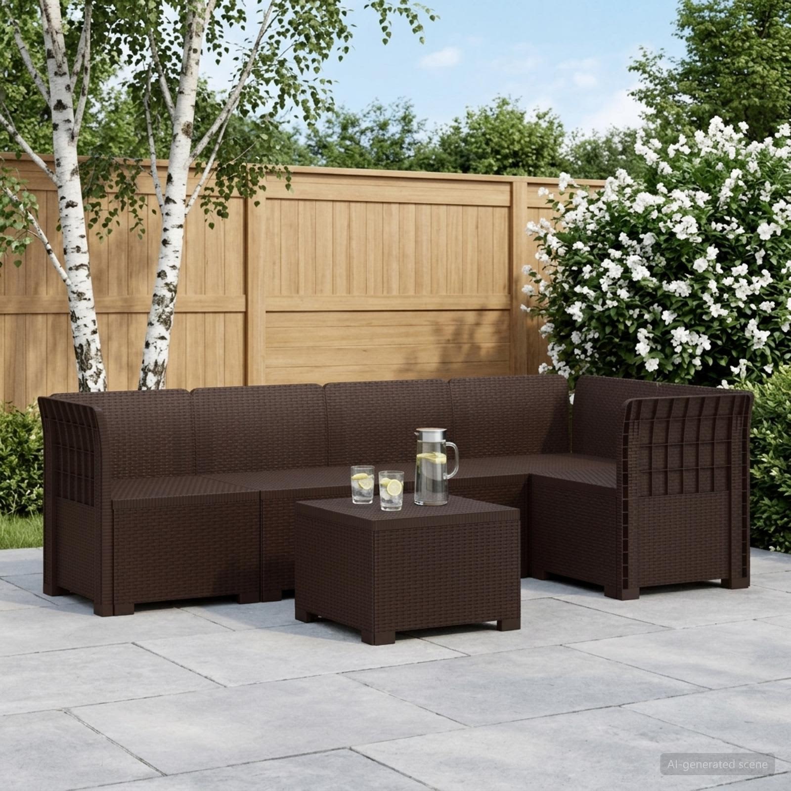 vidaXL 5-Seater Garden Sofa Rattan Look PP Brown 1