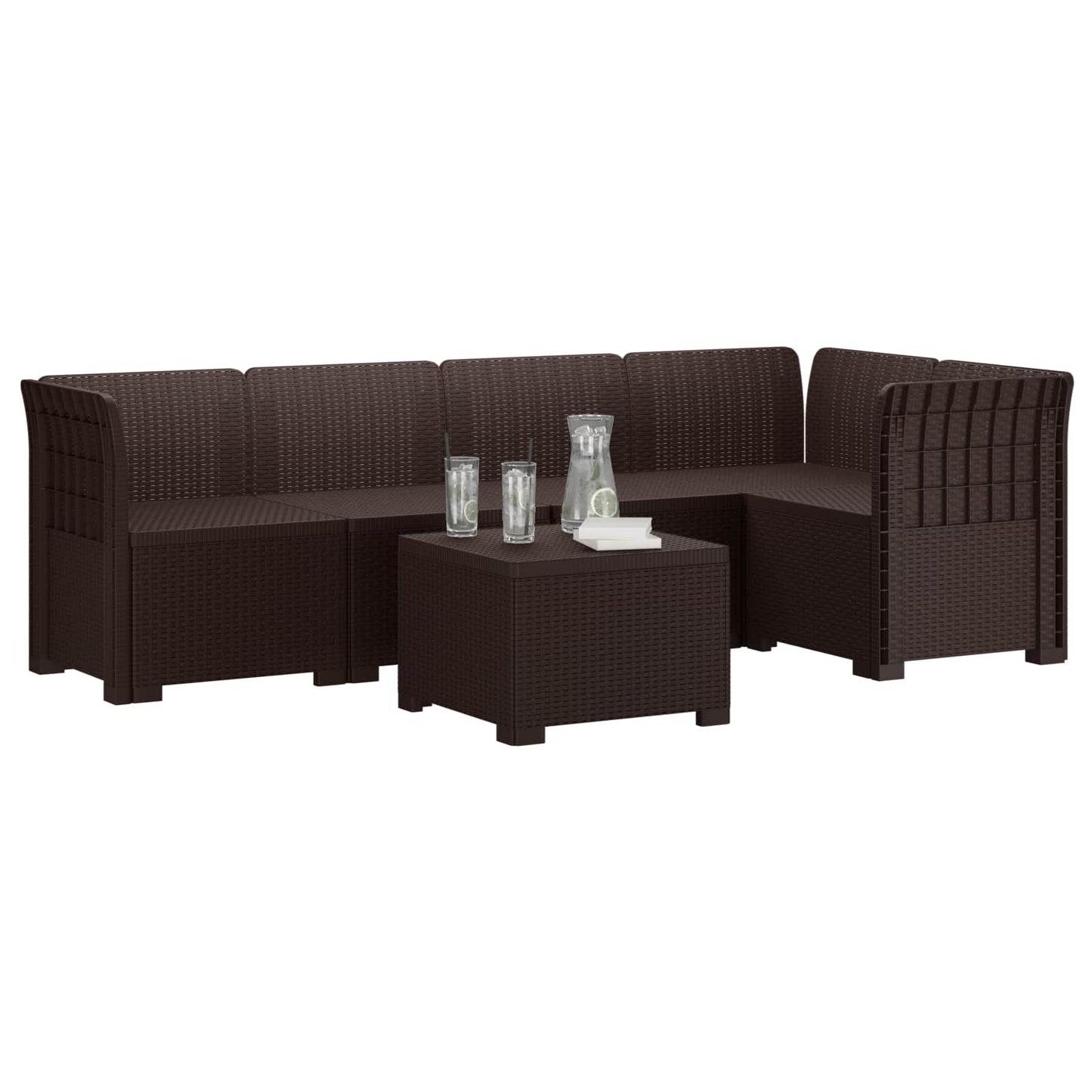 vidaXL 5-Seater Garden Sofa Rattan Look PP Brown 3