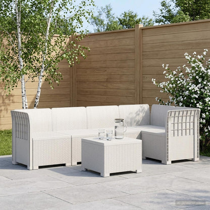 vidaXL 5-Seater Garden Sofa Rattan Look PP White 1