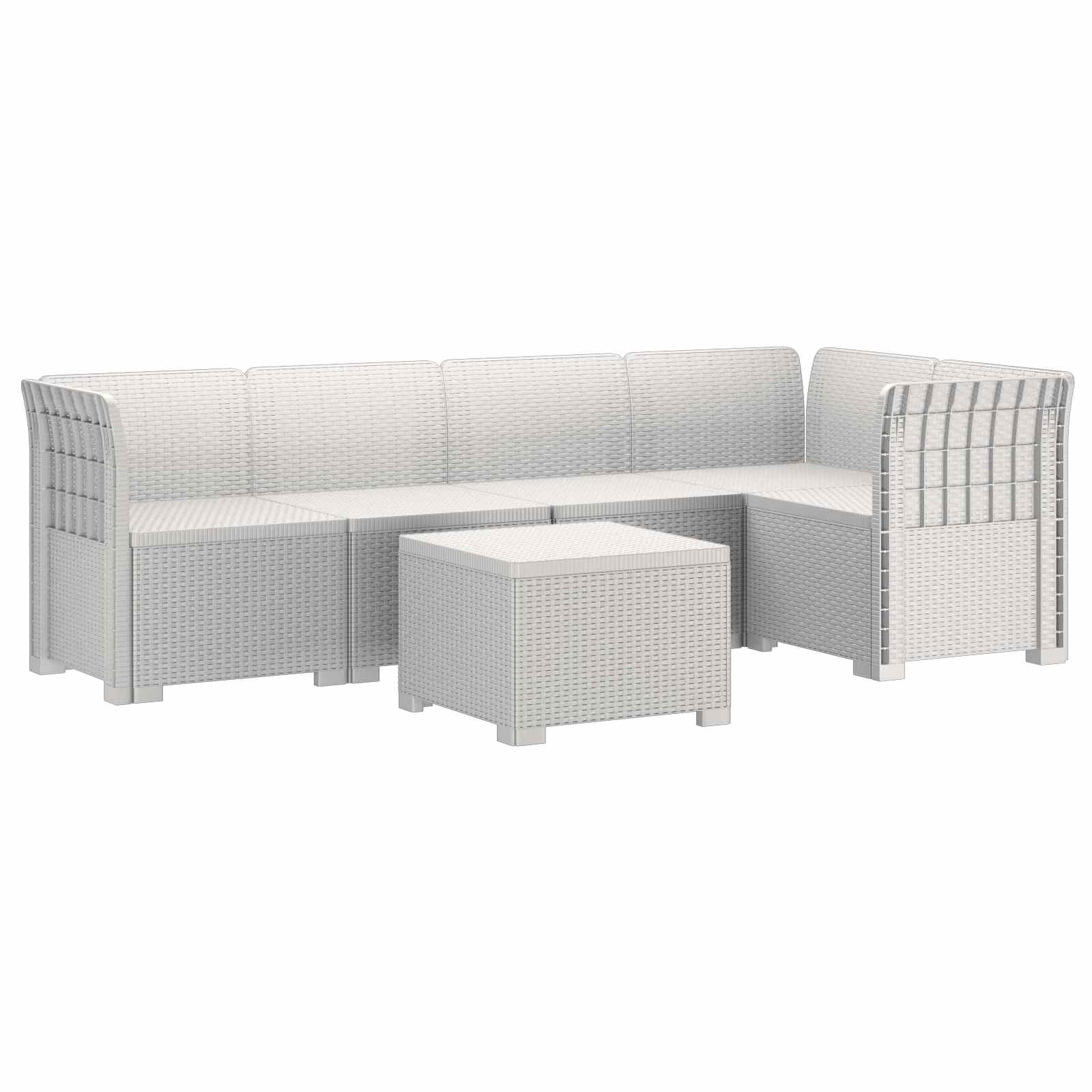 vidaXL 5-Seater Garden Sofa Rattan Look PP White 2