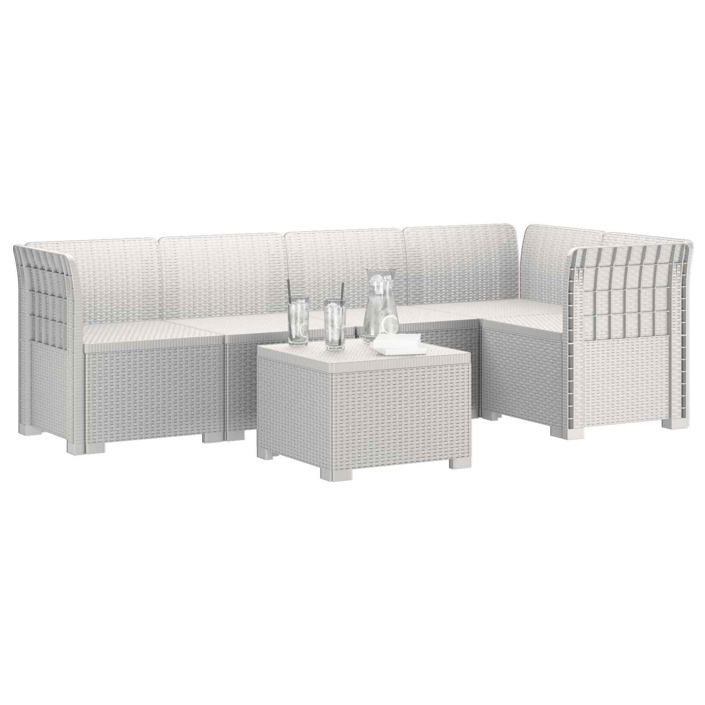 vidaXL 5-Seater Garden Sofa Rattan Look PP White 3