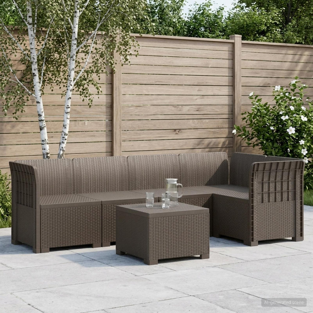 vidaXL 5-Seater Garden Sofa Rattan Look PP Light Grey