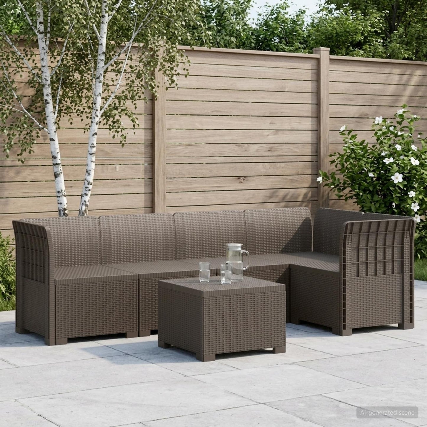vidaXL 5-Seater Garden Sofa Rattan Look PP Light Grey 1