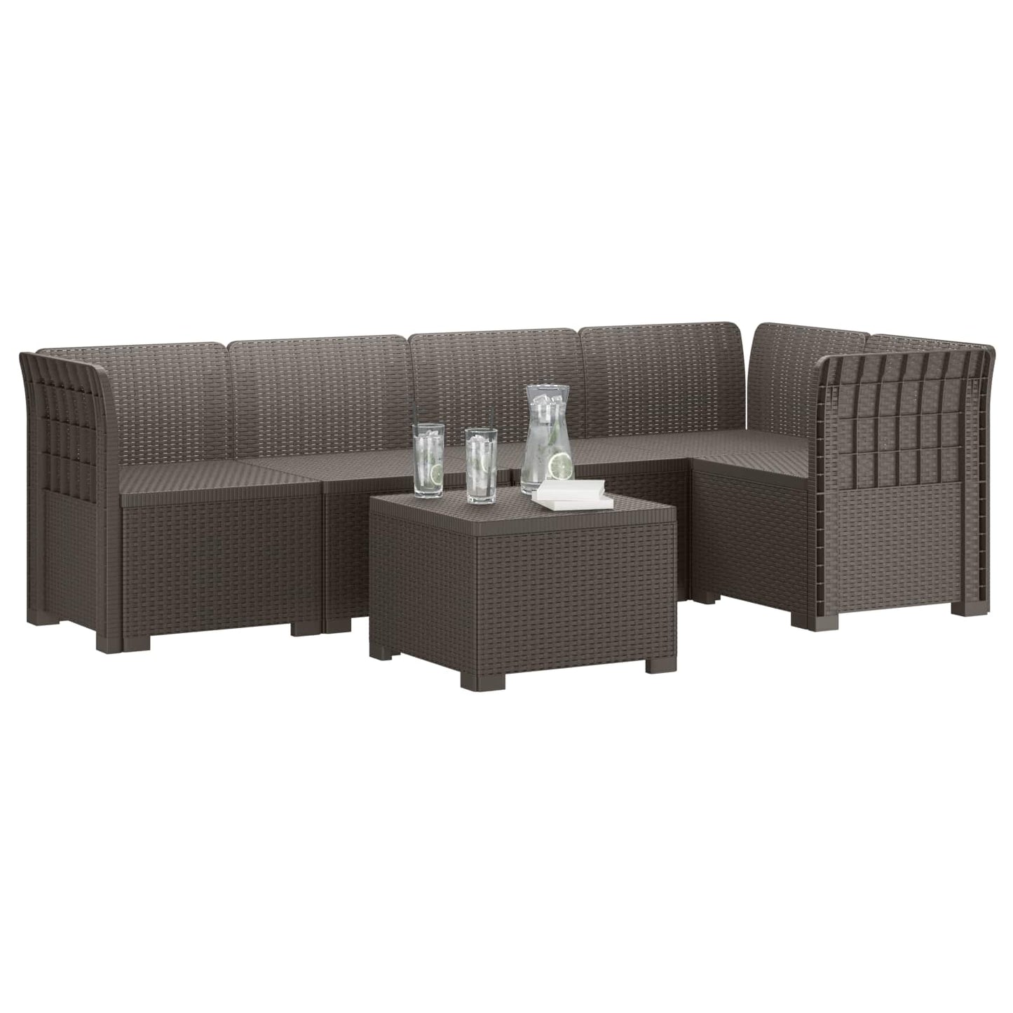 vidaXL 5-Seater Garden Sofa Rattan Look PP Light Grey 3