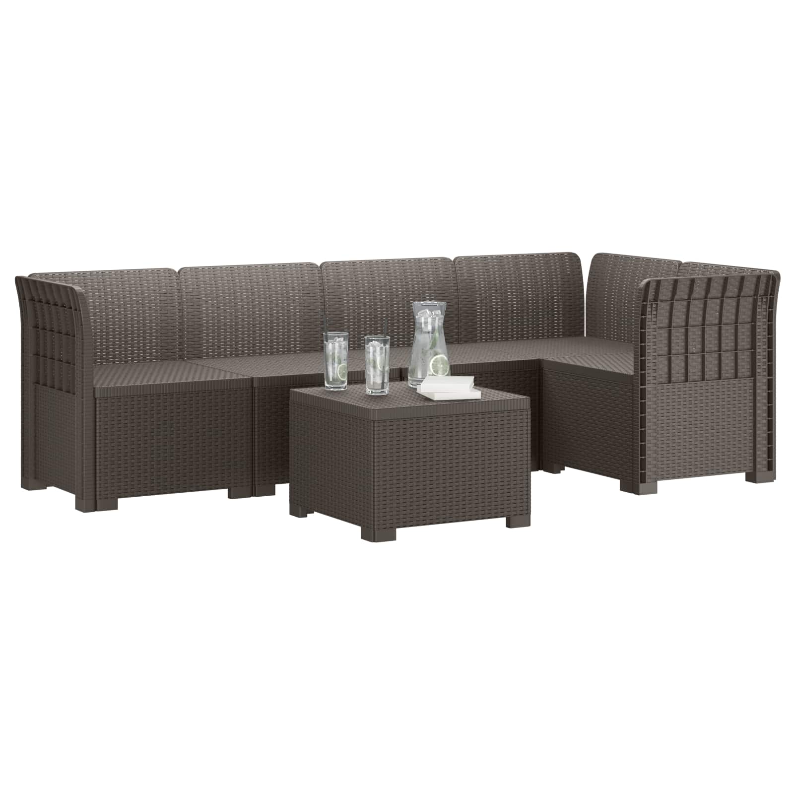 vidaXL 5-Seater Garden Sofa Rattan Look PP Light Grey 3