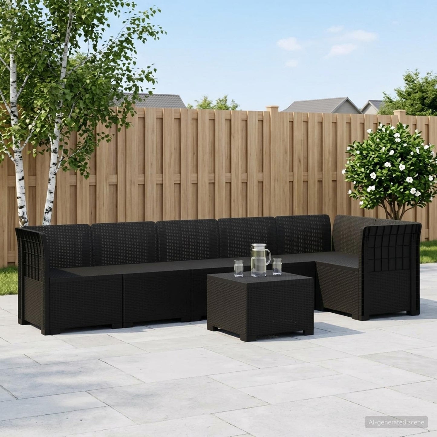 vidaXL 6-Seater Garden Sofa Rattan Look PP Anthracite 1