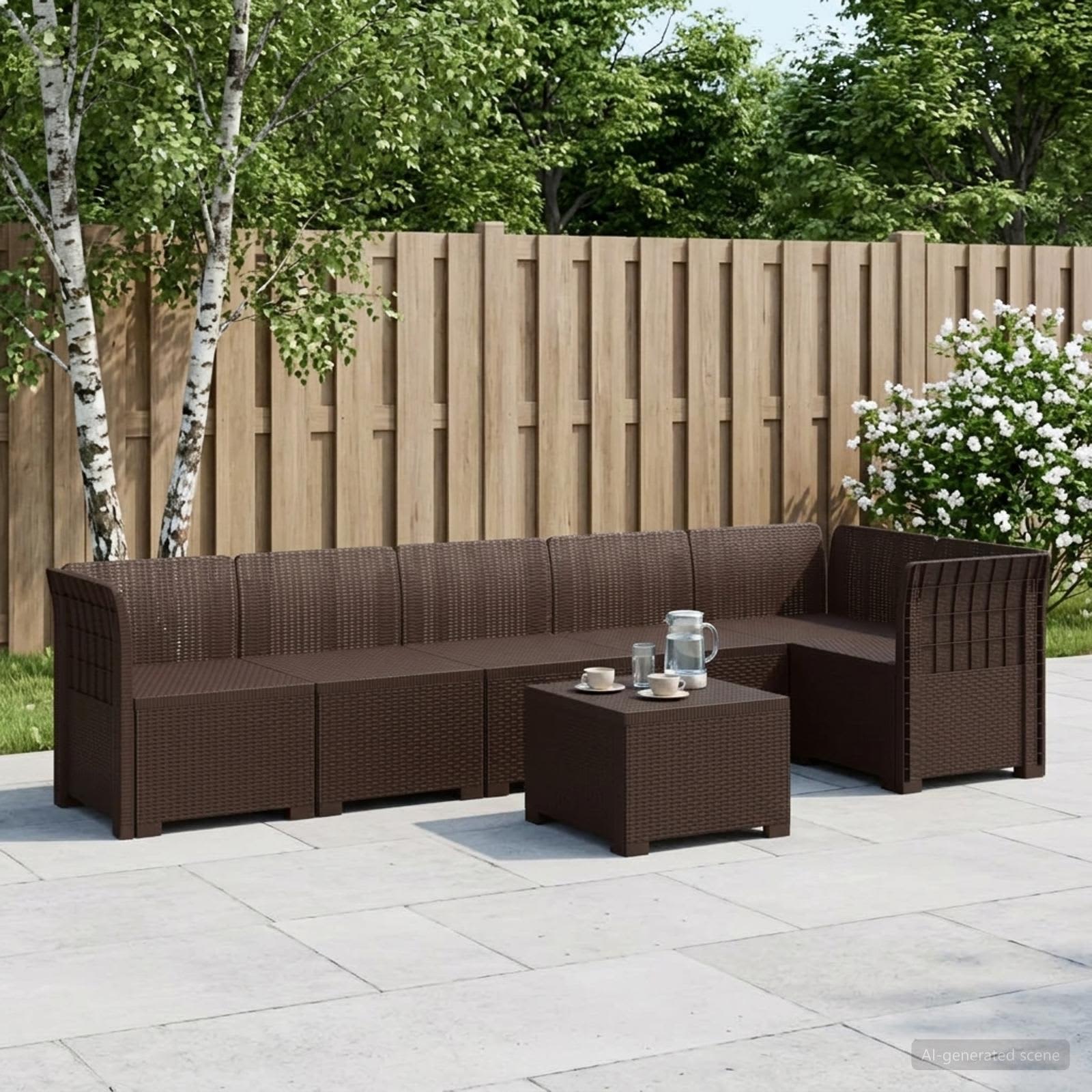 vidaXL 6-Seater Garden Sofa Rattan Look PP Brown 1