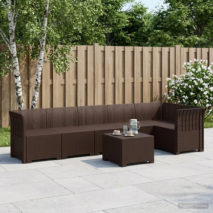vidaXL 6-Seater Garden Sofa Rattan Look PP Brown 1
