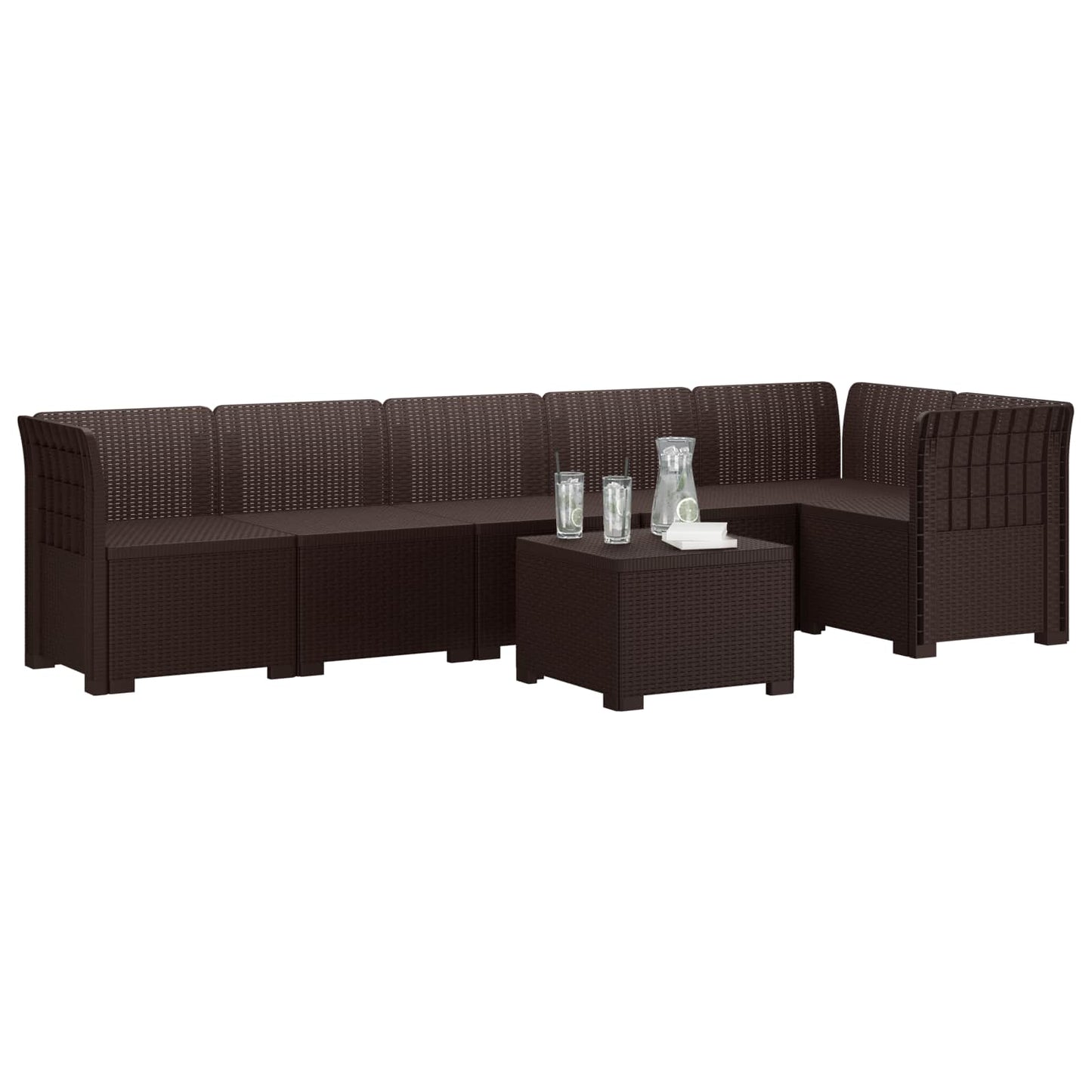 vidaXL 6-Seater Garden Sofa Rattan Look PP Brown 3