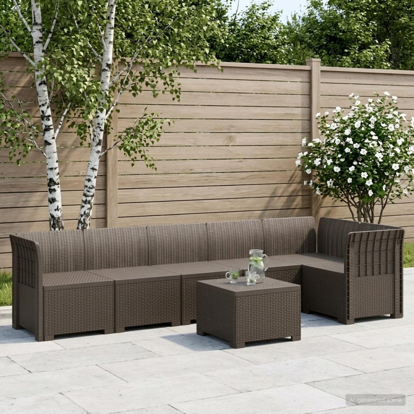 vidaXL 6-Seater Garden Sofa Rattan Look PP Light Grey 1