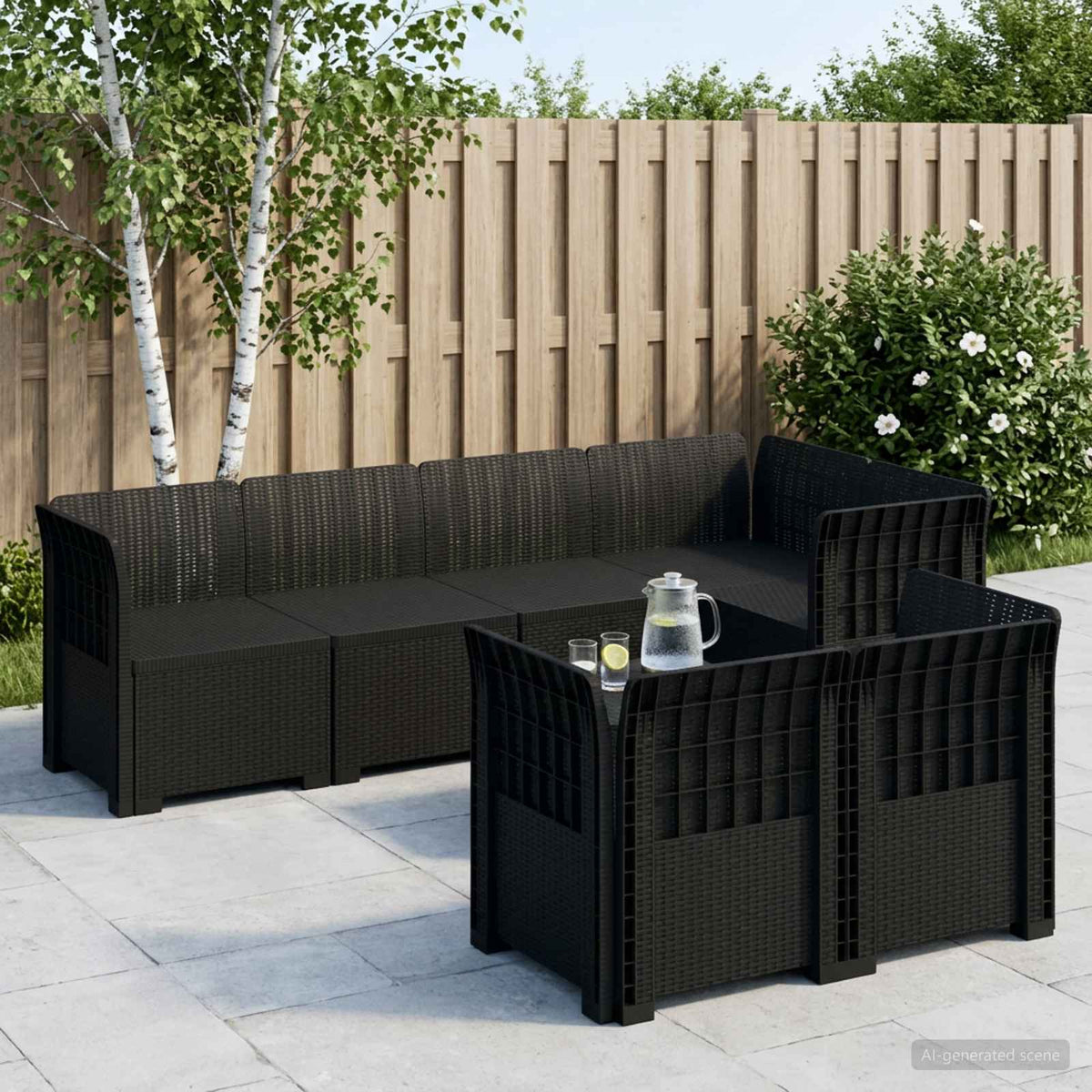 vidaXL 7-Seater Garden Sofa Rattan Look PP Anthracite 1