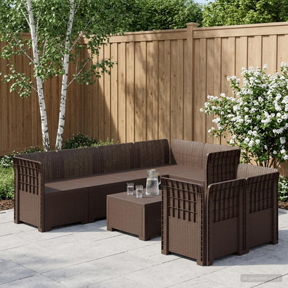 vidaXL 7-Seater Garden Sofa Rattan Look PP Brown 1