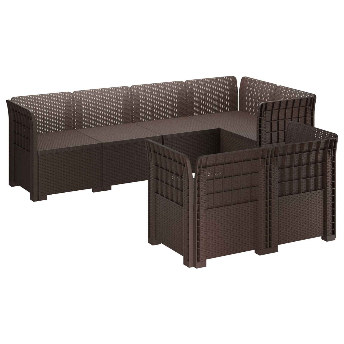 vidaXL 7-Seater Garden Sofa Rattan Look PP Brown 2