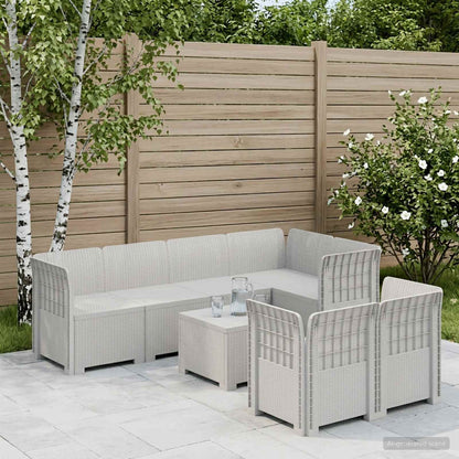 vidaXL 7-Seater Garden Sofa Rattan Look PP White 1
